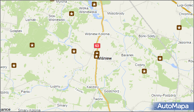 mapa Wiśniew powiat siedlecki, Wiśniew powiat siedlecki na mapie Targeo