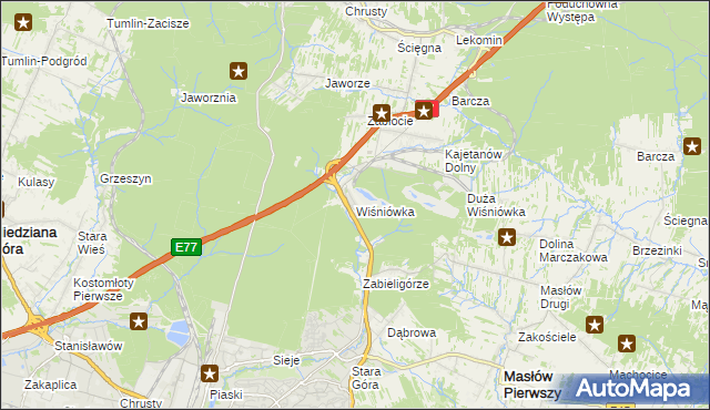 mapa Wiśniówka gmina Masłów, Wiśniówka gmina Masłów na mapie Targeo