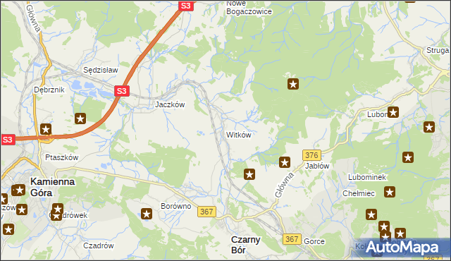 mapa Witków gmina Czarny Bór, Witków gmina Czarny Bór na mapie Targeo