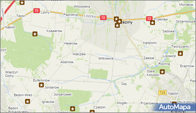 mapa Witkowice gmina Brzeziny, Witkowice gmina Brzeziny na mapie Targeo