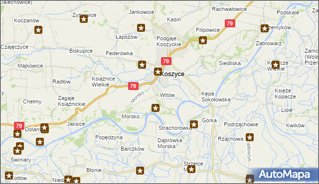 mapa Witów gmina Koszyce, Witów gmina Koszyce na mapie Targeo