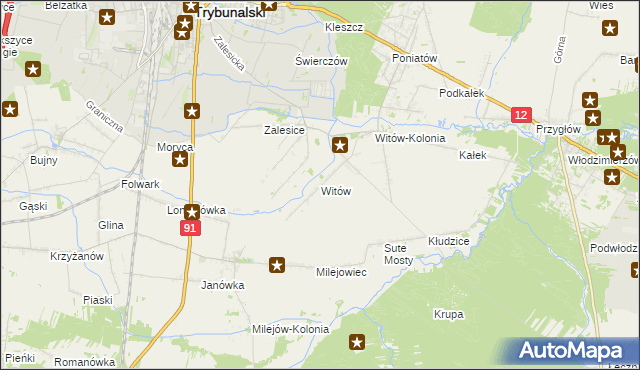 mapa Witów gmina Sulejów, Witów gmina Sulejów na mapie Targeo