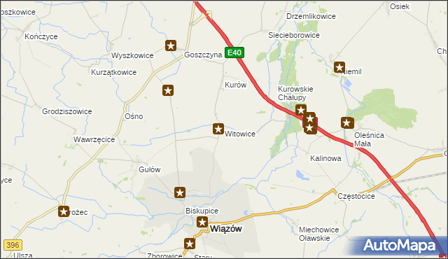 mapa Witowice gmina Wiązów, Witowice gmina Wiązów na mapie Targeo