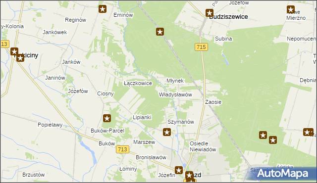 mapa Władysławów gmina Ujazd, Władysławów gmina Ujazd na mapie Targeo