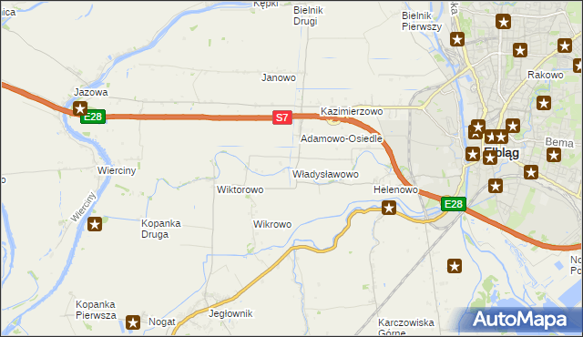 mapa Władysławowo gmina Elbląg, Władysławowo gmina Elbląg na mapie Targeo