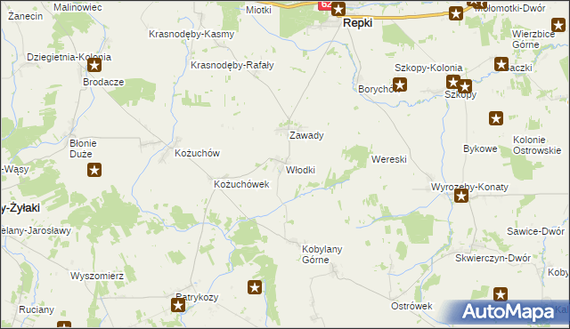 mapa Włodki gmina Repki, Włodki gmina Repki na mapie Targeo