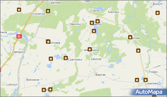 mapa Włodkowice, Włodkowice na mapie Targeo