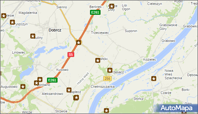 mapa Włóki gmina Dobrcz, Włóki gmina Dobrcz na mapie Targeo