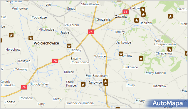 mapa Wlonice gmina Wojciechowice, Wlonice gmina Wojciechowice na mapie Targeo