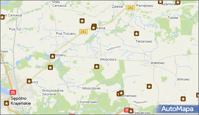 mapa Włościbórz gmina Sępólno Krajeńskie, Włościbórz gmina Sępólno Krajeńskie na mapie Targeo