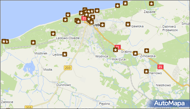 mapa Wodnica gmina Ustka, Wodnica gmina Ustka na mapie Targeo