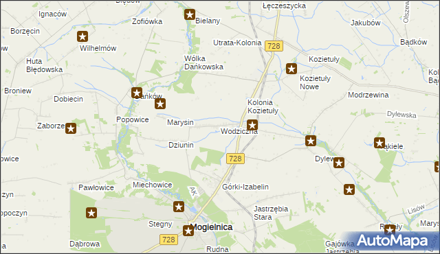 mapa Wodziczna gmina Mogielnica, Wodziczna gmina Mogielnica na mapie Targeo