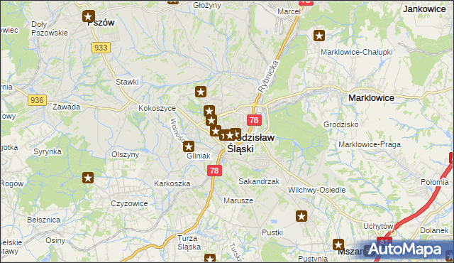 mapa Wodzisławia Śląskiego, Wodzisław Śląski na mapie Targeo