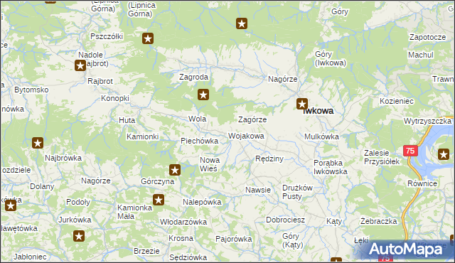 mapa Wojakowa, Wojakowa na mapie Targeo