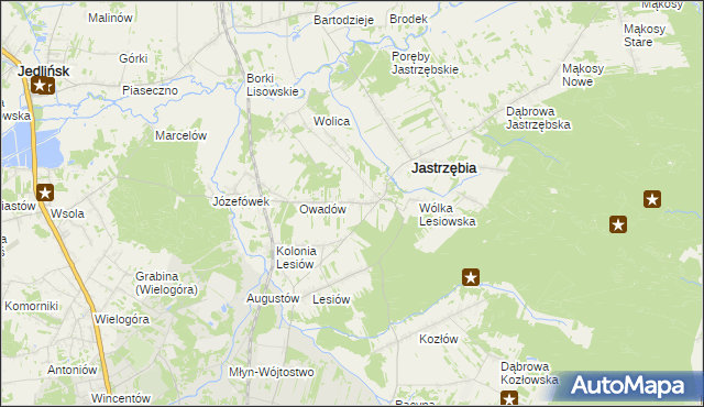 mapa Wojciechów gmina Jastrzębia, Wojciechów gmina Jastrzębia na mapie Targeo