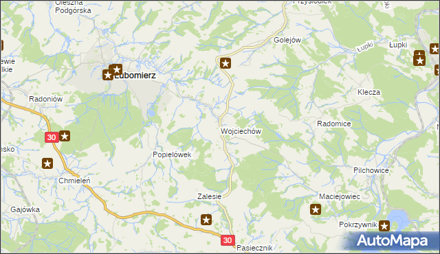 mapa Wojciechów gmina Lubomierz, Wojciechów gmina Lubomierz na mapie Targeo