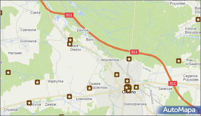 mapa Wojciechów gmina Olesno, Wojciechów gmina Olesno na mapie Targeo