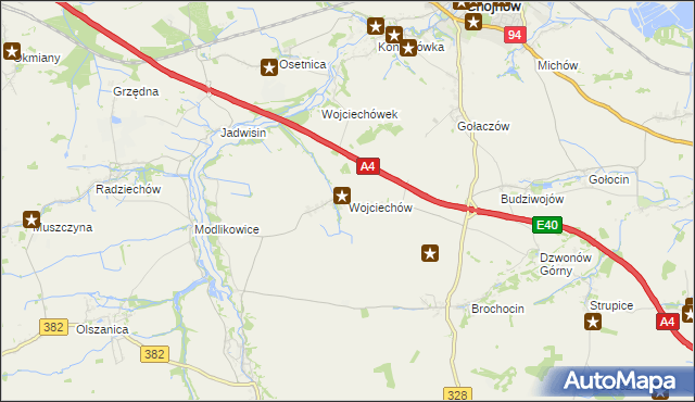 mapa Wojciechów gmina Zagrodno, Wojciechów gmina Zagrodno na mapie Targeo