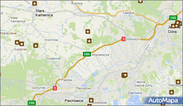 mapa Wojcieszyce gmina Stara Kamienica, Wojcieszyce gmina Stara Kamienica na mapie Targeo