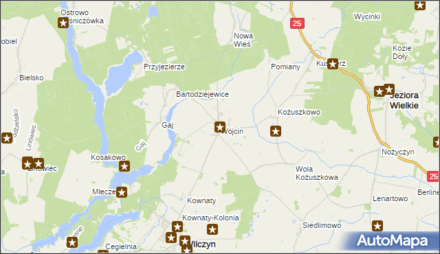 mapa Wójcin gmina Jeziora Wielkie, Wójcin gmina Jeziora Wielkie na mapie Targeo
