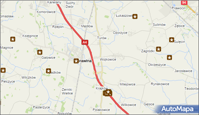mapa Wojkowice gmina Żórawina, Wojkowice gmina Żórawina na mapie Targeo