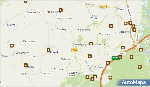 mapa Wojnowo gmina Sicienko, Wojnowo gmina Sicienko na mapie Targeo