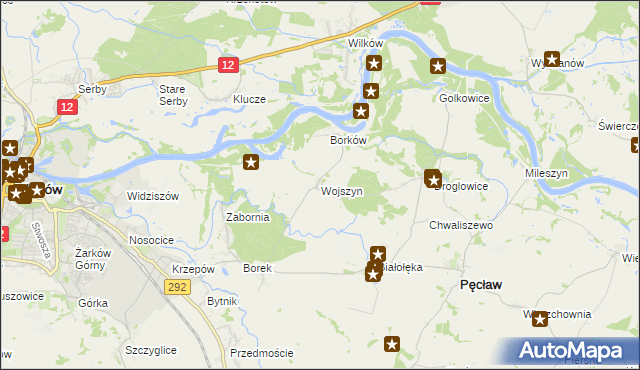 mapa Wojszyn gmina Pęcław, Wojszyn gmina Pęcław na mapie Targeo