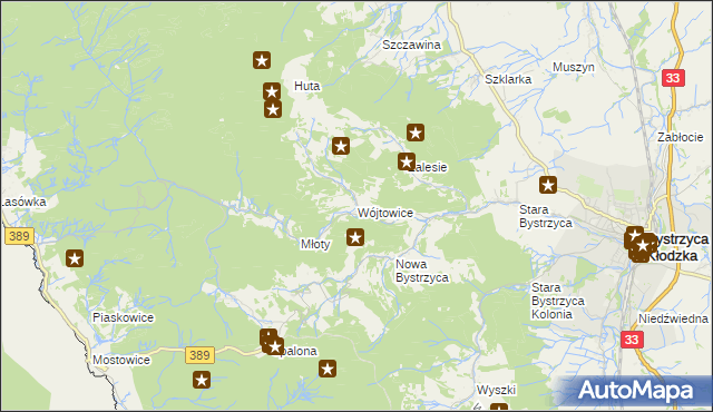 mapa Wójtowice gmina Bystrzyca Kłodzka, Wójtowice gmina Bystrzyca Kłodzka na mapie Targeo