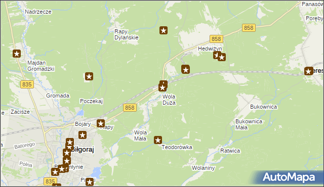 mapa Wola Duża gmina Biłgoraj, Wola Duża gmina Biłgoraj na mapie Targeo