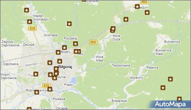 mapa Wola Mała gmina Biłgoraj, Wola Mała gmina Biłgoraj na mapie Targeo