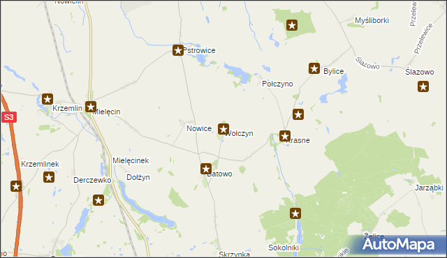 mapa Wołczyn gmina Lipiany, Wołczyn gmina Lipiany na mapie Targeo