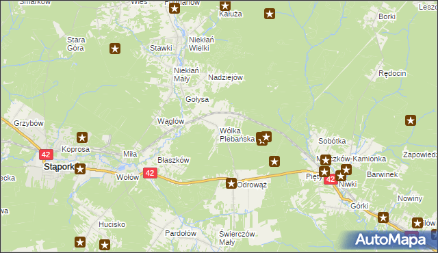 mapa Wólka Plebańska gmina Stąporków, Wólka Plebańska gmina Stąporków na mapie Targeo