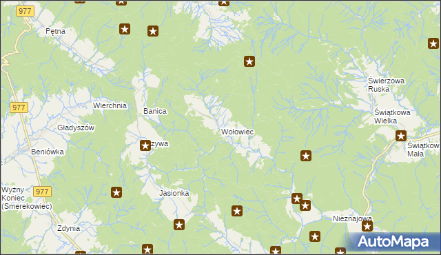 mapa Wołowiec gmina Sękowa, Wołowiec gmina Sękowa na mapie Targeo