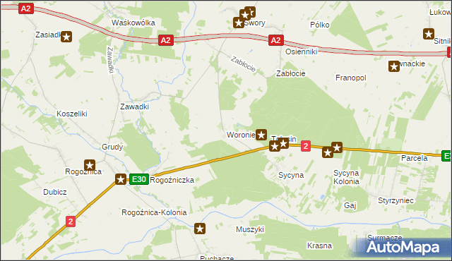 mapa Woroniec gmina Biała Podlaska, Woroniec gmina Biała Podlaska na mapie Targeo