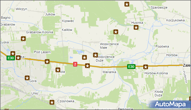 mapa Woskrzenice Duże, Woskrzenice Duże na mapie Targeo