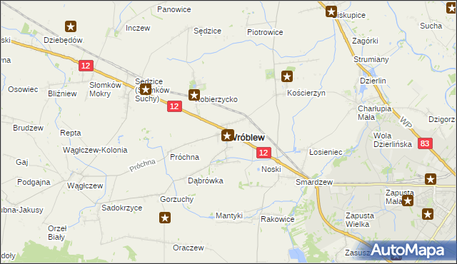 mapa Wróblew powiat sieradzki, Wróblew powiat sieradzki na mapie Targeo