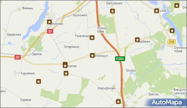 mapa Wronczyn gmina Stęszew, Wronczyn gmina Stęszew na mapie Targeo