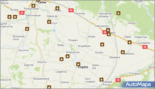 mapa Wygiełzów gmina Irządze, Wygiełzów gmina Irządze na mapie Targeo