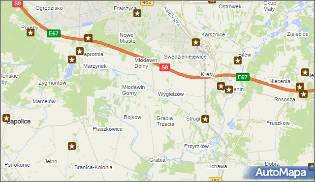mapa Wygiełzów gmina Zapolice, Wygiełzów gmina Zapolice na mapie Targeo