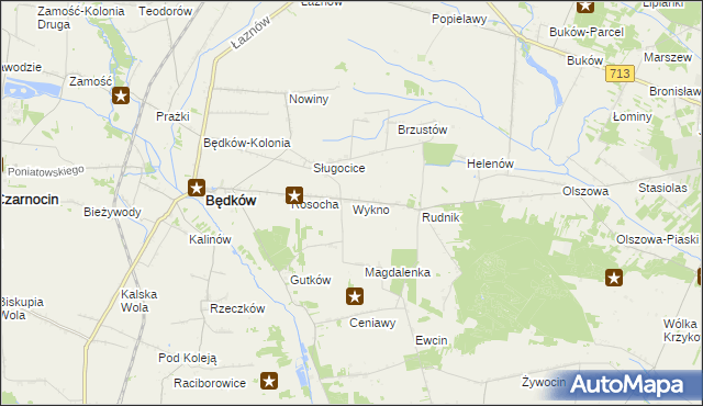 mapa Wykno gmina Będków, Wykno gmina Będków na mapie Targeo