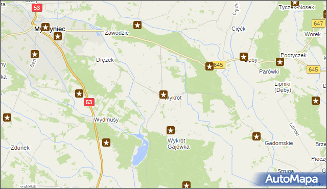 mapa Wykrot, Wykrot na mapie Targeo