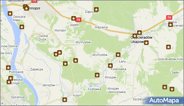 mapa Wymysłów gmina Gościeradów, Wymysłów gmina Gościeradów na mapie Targeo