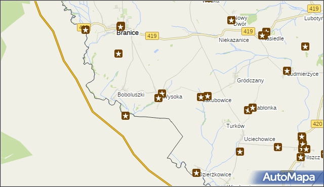 mapa Wysoka gmina Branice, Wysoka gmina Branice na mapie Targeo