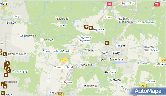 mapa Wysoka gmina Łazy, Wysoka gmina Łazy na mapie Targeo