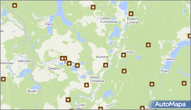 mapa Wysokie gmina Nidzica, Wysokie gmina Nidzica na mapie Targeo