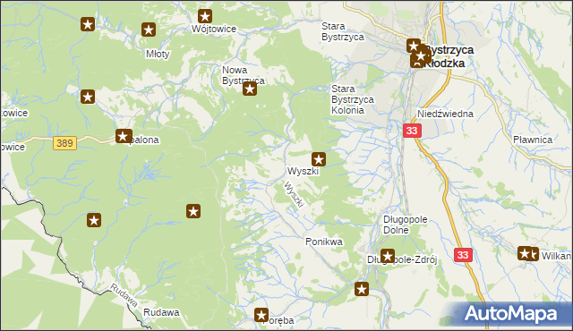 mapa Wyszki gmina Bystrzyca Kłodzka, Wyszki gmina Bystrzyca Kłodzka na mapie Targeo