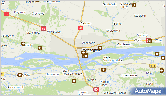 mapa Wyszogród powiat płocki, Wyszogród powiat płocki na mapie Targeo