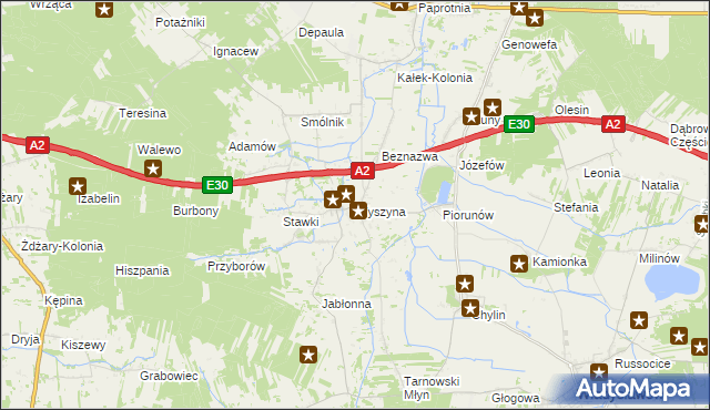 mapa Wyszyna gmina Władysławów, Wyszyna gmina Władysławów na mapie Targeo