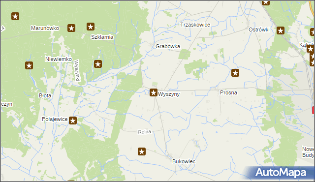 mapa Wyszyny gmina Budzyń, Wyszyny gmina Budzyń na mapie Targeo