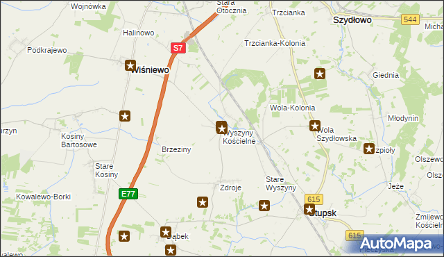 mapa Wyszyny Kościelne, Wyszyny Kościelne na mapie Targeo